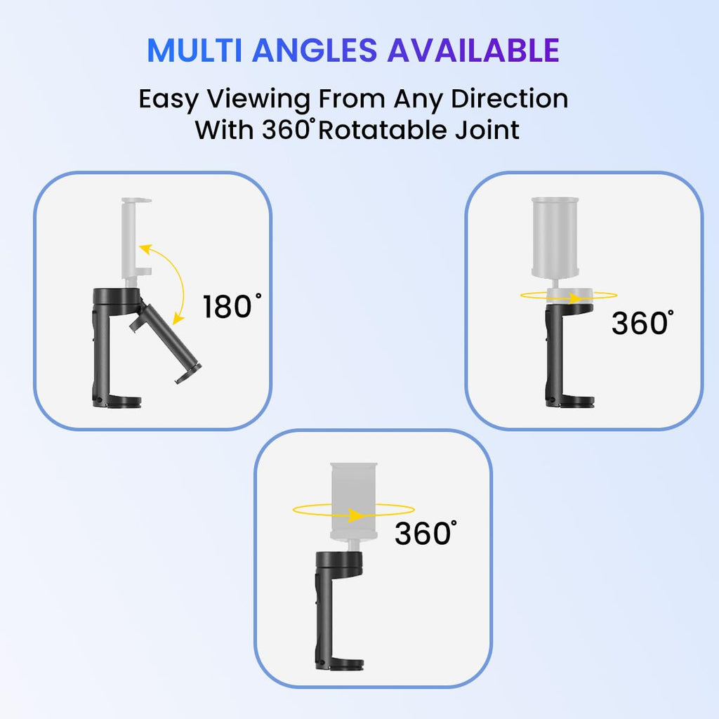Portronics Mobot Clip Mobile Holder with 360° Adjustable Angles, Light Weight, Pocket Friendly, Mobile Stand for Table/Video Recording/Vlogging, Compatible with 4 to 6.4 inch Smartphones (Black)
