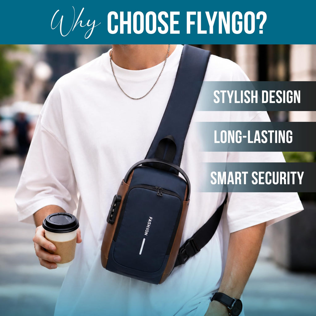 FLYNGO Sling Bag for Men Stylish Crossbody Backpack for Men & Women, Anti-Theft Chest Bag with USB Charging Port, Messenger Bags, Casual Shoulder Bag