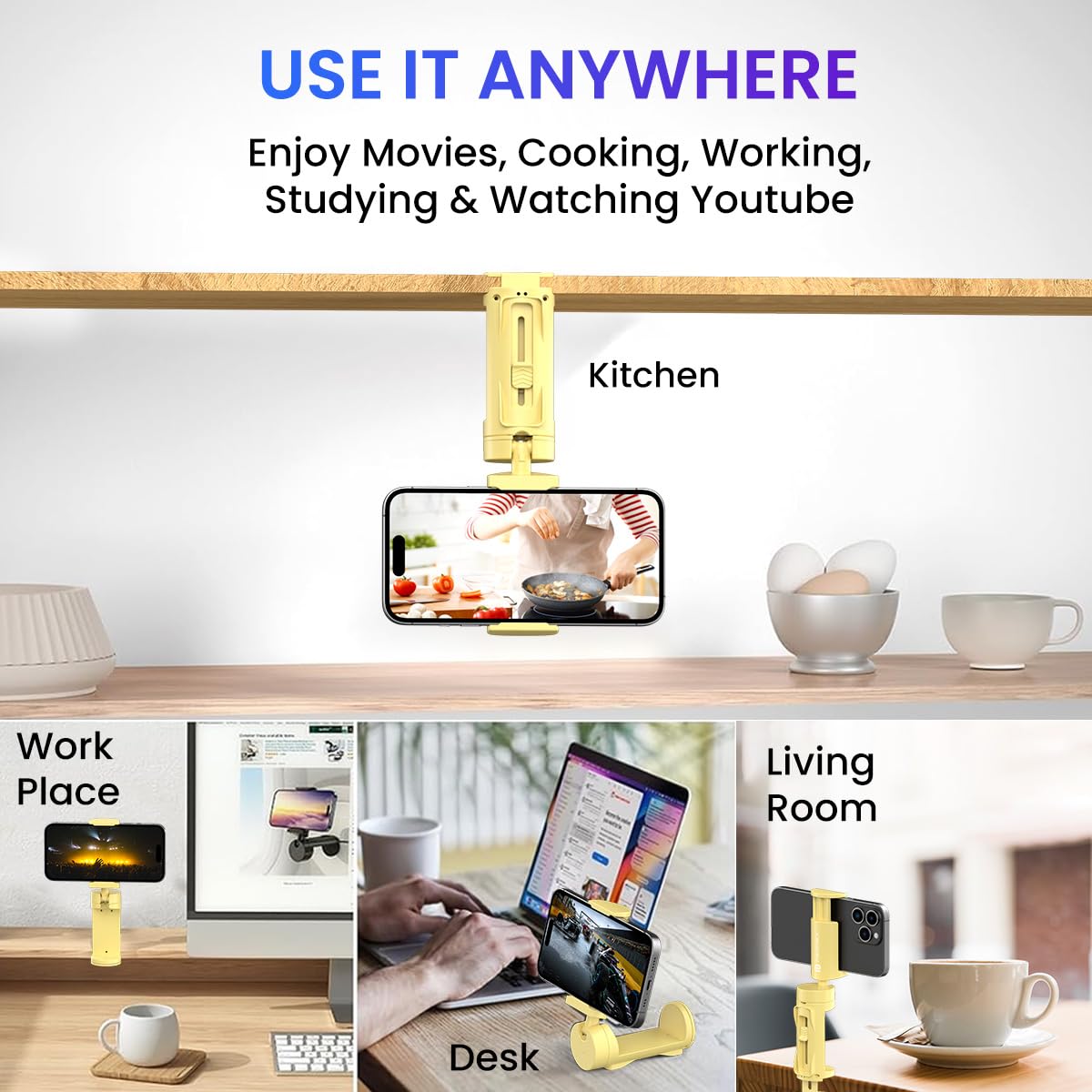 Portronics Mobot Clip Mobile Holder with 360° Adjustable Angles, Light Weight, Pocket Friendly, Mobile Stand for Table/Video Recording/Vlogging, Compatible with 4 to 6.4 inch Smartphones (Black)