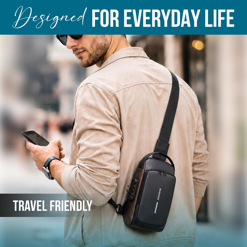FLYNGO Sling Bag for Men Stylish Crossbody Backpack for Men & Women, Anti-Theft Chest Bag with USB Charging Port, Messenger Bags, Casual Shoulder Bag