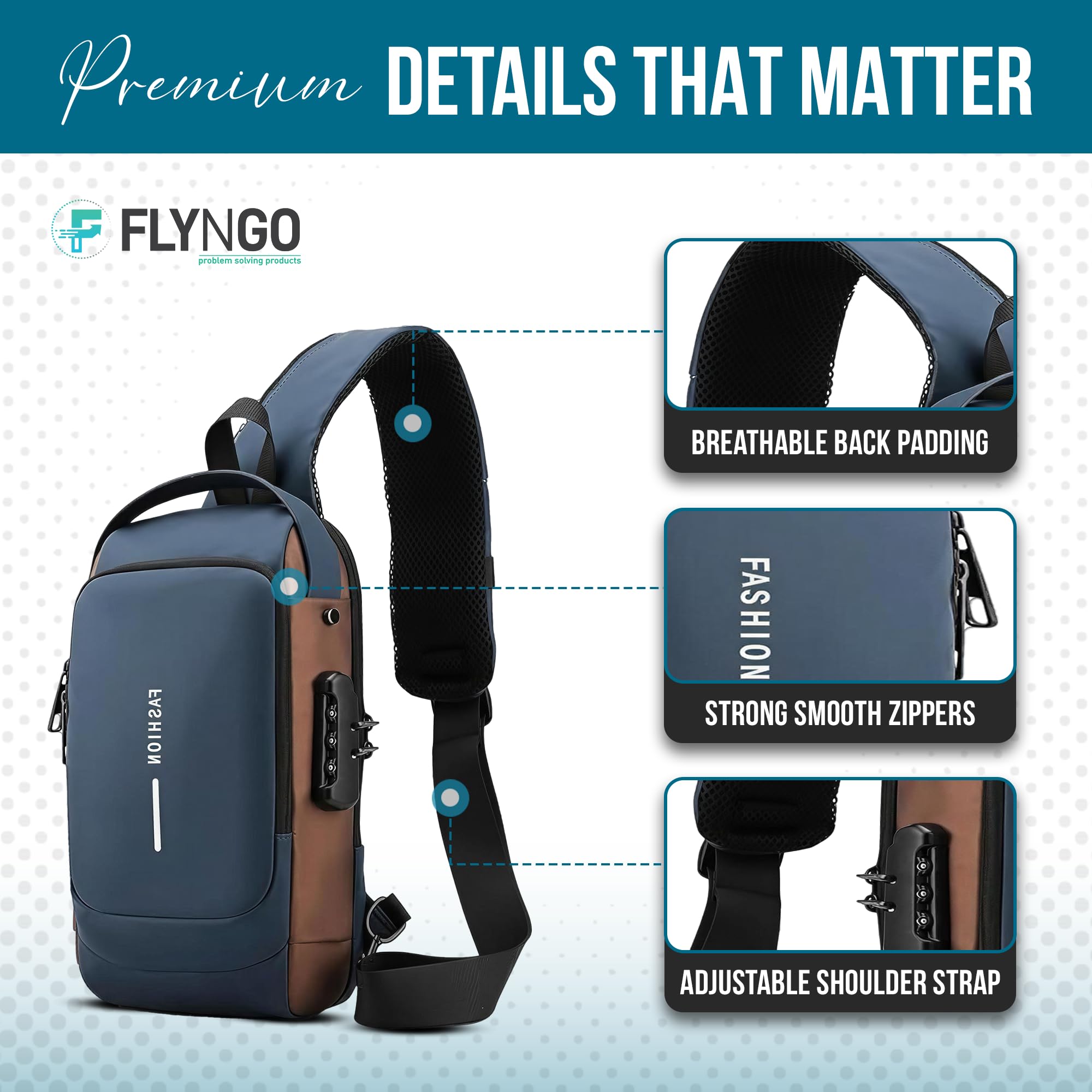 FLYNGO Sling Bag for Men Stylish Crossbody Backpack for Men & Women, Anti-Theft Chest Bag with USB Charging Port, Messenger Bags, Casual Shoulder Bag