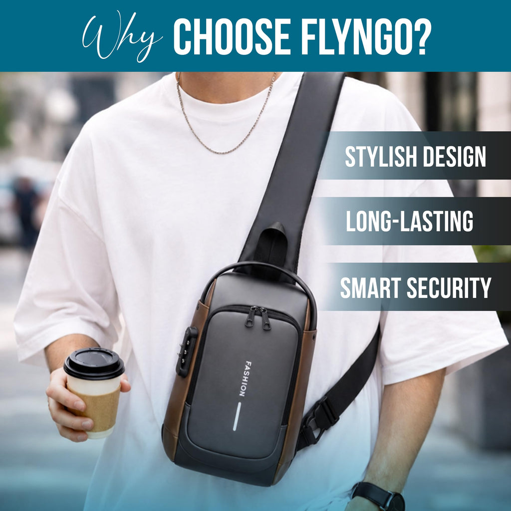 FLYNGO Sling Bag for Men Stylish Crossbody Backpack for Men & Women, Anti-Theft Chest Bag with USB Charging Port, Messenger Bags, Casual Shoulder Bag