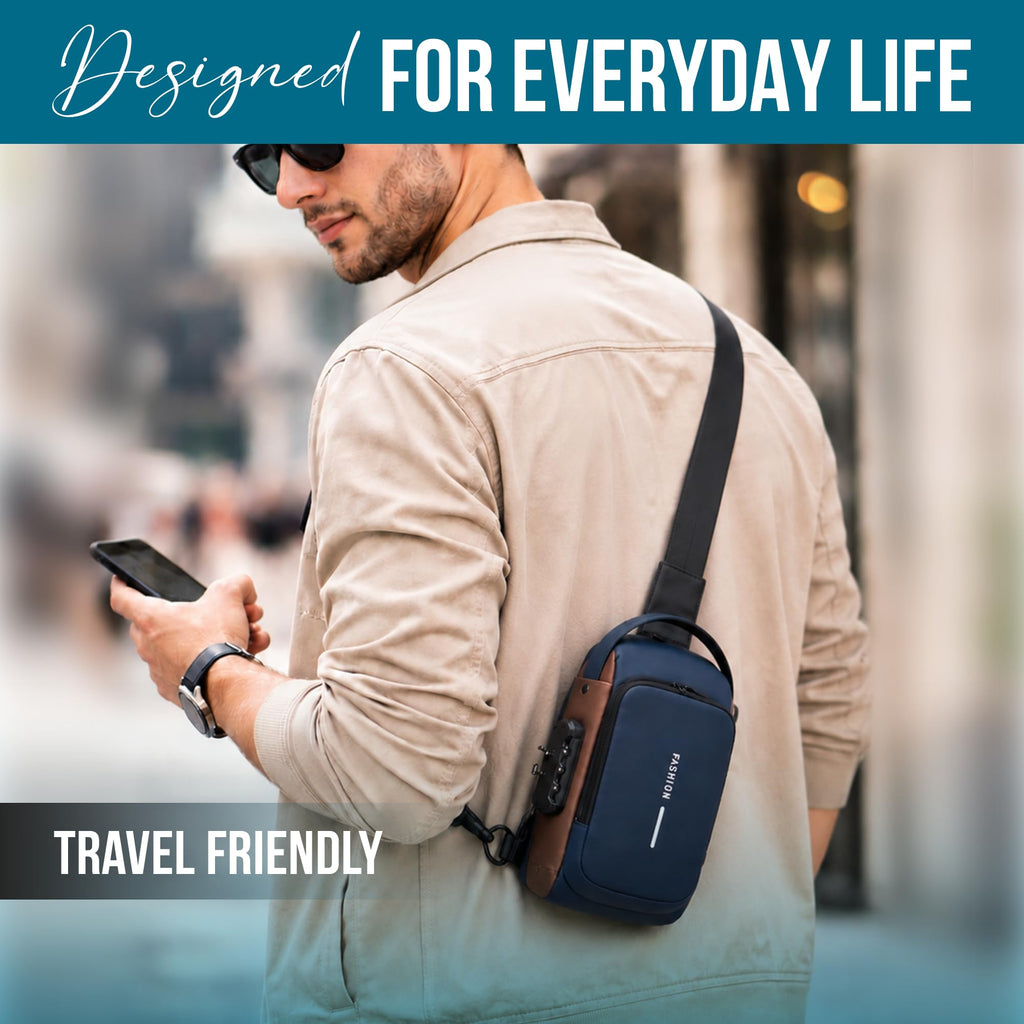 FLYNGO Sling Bag for Men Stylish Crossbody Backpack for Men & Women, Anti-Theft Chest Bag with USB Charging Port, Messenger Bags, Casual Shoulder Bag