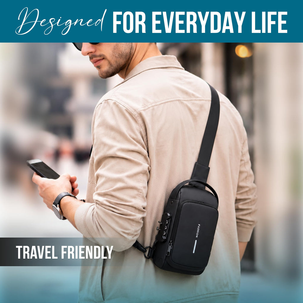FLYNGO Sling Bag for Men Stylish Crossbody Backpack for Men & Women, Anti-Theft Chest Bag with USB Charging Port, Messenger Bags, Casual Shoulder Bag