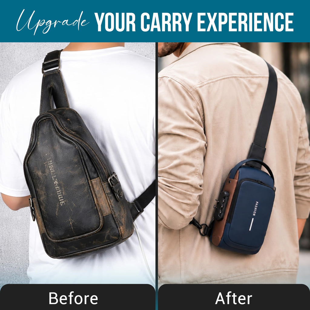 FLYNGO Sling Bag for Men Stylish Crossbody Backpack for Men & Women, Anti-Theft Chest Bag with USB Charging Port, Messenger Bags, Casual Shoulder Bag