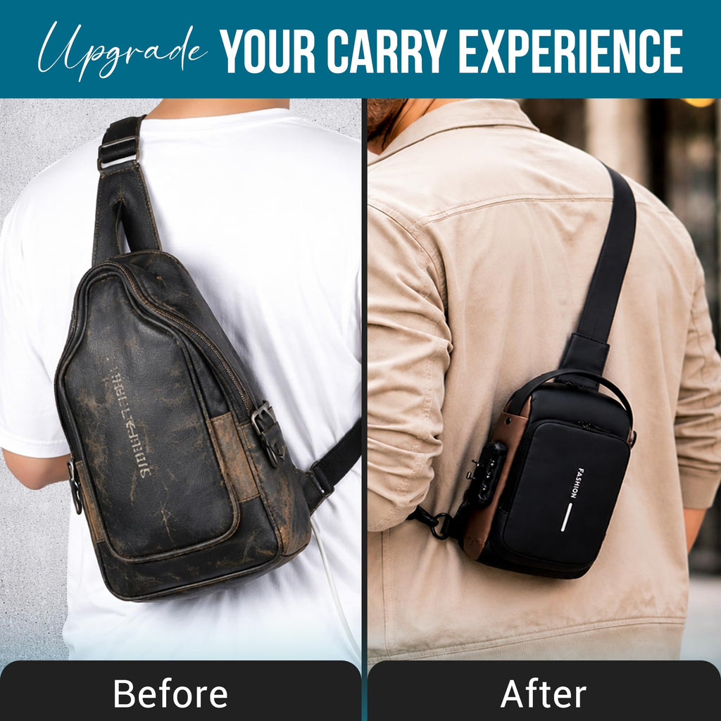 FLYNGO Sling Bag for Men Stylish Crossbody Backpack for Men & Women, Anti-Theft Chest Bag with USB Charging Port, Messenger Bags, Casual Shoulder Bag