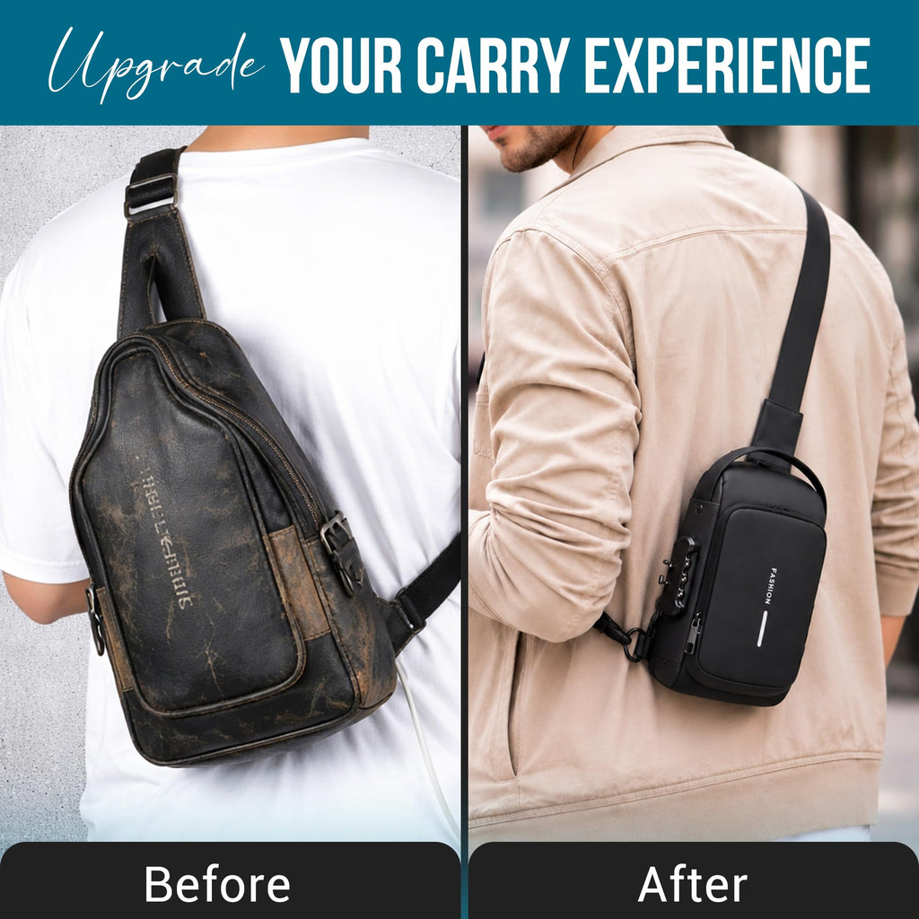 FLYNGO Sling Bag for Men Stylish Crossbody Backpack for Men & Women, Anti-Theft Chest Bag with USB Charging Port, Messenger Bags, Casual Shoulder Bag