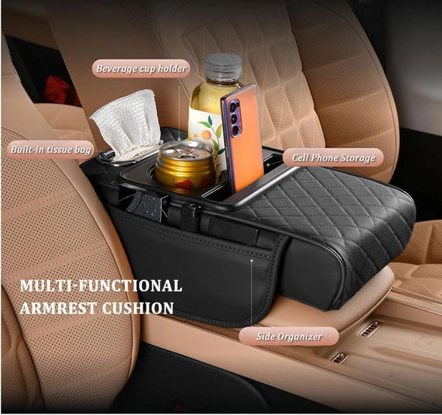 Car Armrest Cushion with Storage Box - Comfort Elbow Rest & Organizer
